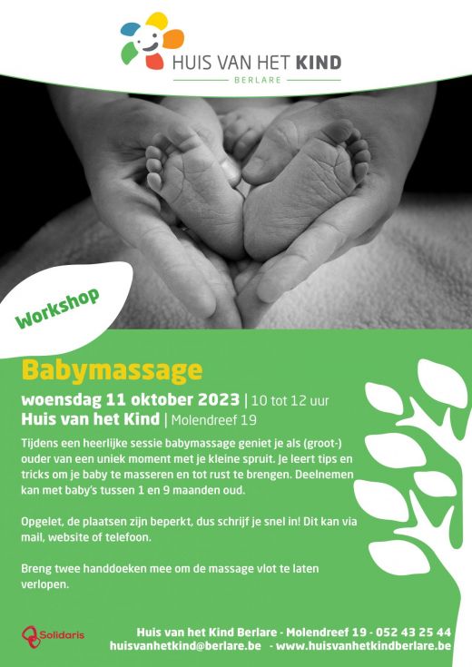 Workshop babymassage 11 oktober 2023 Huis van het Kind Berlare